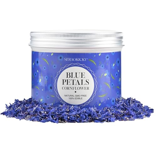 Kornblume, Kornblumen Getrocknete Blueten Blau, 100% essbare blaue Bio Kornblumenblütenblätter, Ohne Kelche, Leuchtende Farben & voller Geschmack,für DIY,TEE,Backen,Seife,Salate und Torten-Dekoration von SERAOKICKY