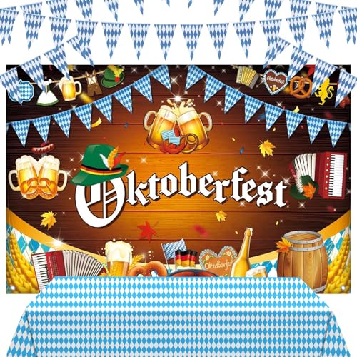SERTAS Oktoberfest Deko,Oktoberfest Hintergrund Banner,Girlande Wimpel und Tischtuch Bayrisch für Oktoberfest Party Haus Bar Deko von SERTAS