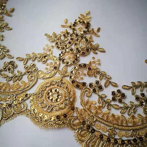 1 Yard 21 cm breit Gold Silber Pailletten Rand Polyester Stickerei Spitzenbesatz für Braut Hochzeitskleid Kostüm Design Spitzenband von SERVEL