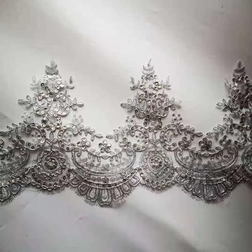 1 Yard 21 cm breit Gold Silber Pailletten Rand Polyester Stickerei Spitzenbesatz für Braut Hochzeitskleid Kostüm Design Spitzenband von SERVEL