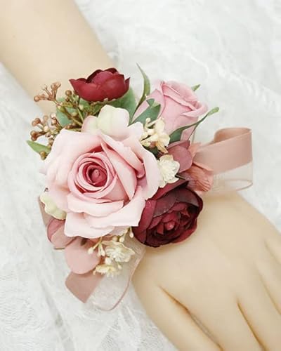 2 Stücke Handgelenk Corsage Armband Brautjungfer Blume Hochzeit Bräutigam Boutonniere Seide Rose Braut Brosche Ehe Manschette Handgelenk Corsages von SERVEL