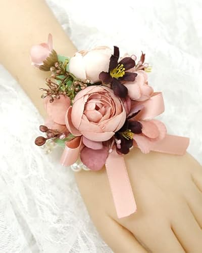 2 Stücke Handgelenk Corsage Armband Brautjungfer Blume Hochzeit Bräutigam Boutonniere Seide Rose Braut Brosche Ehe Manschette Handgelenk Corsages von SERVEL