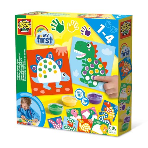 SES Creative | My First | Fingermalset Dinosaurier Kinder | Kreative Kunst Spiele für Babys | 10 Seiten | Motorische Entwicklung und Kreativität | Abwaschbare Farbe | Geeignet | Geschenk für Kinder von SES Creative