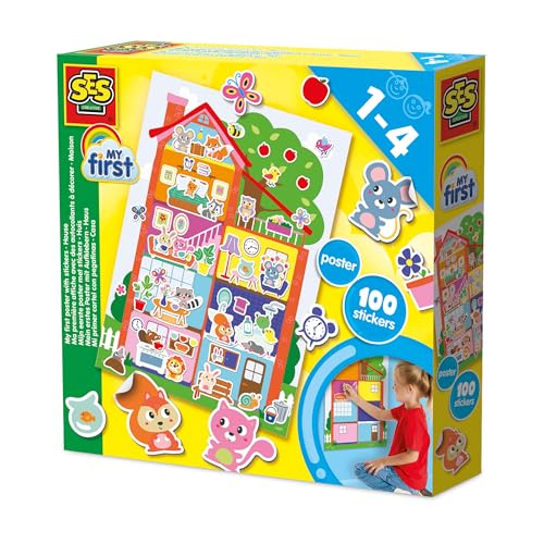 SES Creative 14476 Poster mit Stickern - Dekoriere Dein Zuhause mit lustigen Stickern - Poster 49,5 x 35 cm + 100 sichere Papiersticker- Für Kinder Ab 1 Jahr von SES Creative