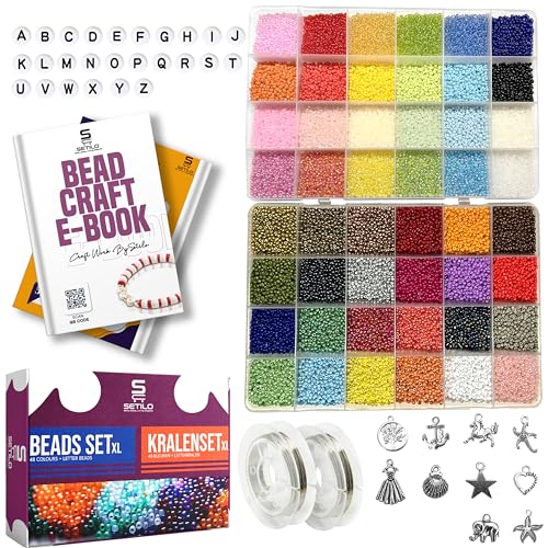 SETILO 35000-Piece Colourful 2mm Glass Beads DIY Set - 35000 2mm Glasperlen für Armbänder, Schmuck Selber Machen Set, Freundschaftsarmbänder Selber Machen, Perlen zum Auffädeln, Perlen set Kinder von SETILO