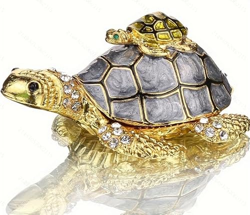 Bejeweled Schildkröten-Schmuckschatulle (7,6 x 5,6 cm) – Schmuckkästchen aus Zinklegierung mit Magnetverschluss, Hochzeitsring-Organizer, Weihnachtsgeschenk für Frauen (Mutter/Tochter) von SEVENBEES