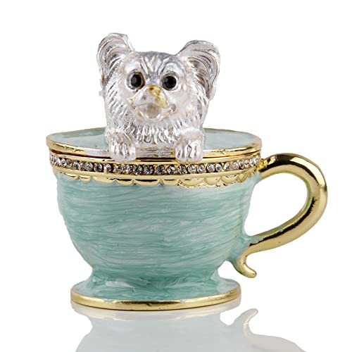 SEVENBEES Schmuckkästchen für Teetasse, Welpen, Hund, aufklappbar, mit Schmucksteinen, bemalt, emailliert, für Mädchen oder Frauen, Valentinstagsgeschenk, Souvenir, Hochzeitsgeschenke von SEVENBEES