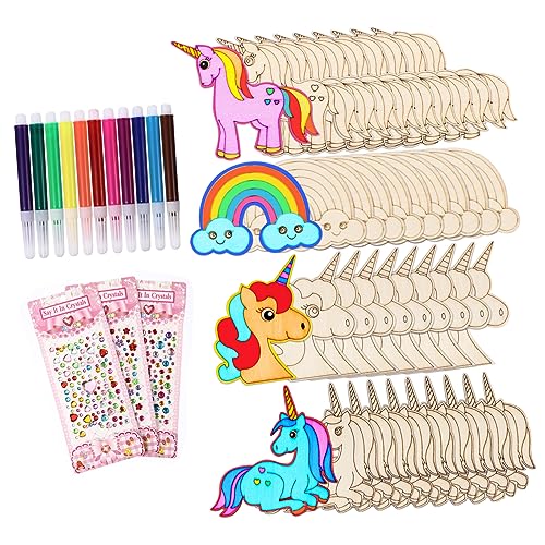 SEWACC 1 Satz DIY Einhorn Holzplatten Set Unlackierte Holzschneider für Bastelprojekte für Kreative Gestaltung und zu Feiertagen und Partys von SEWACC