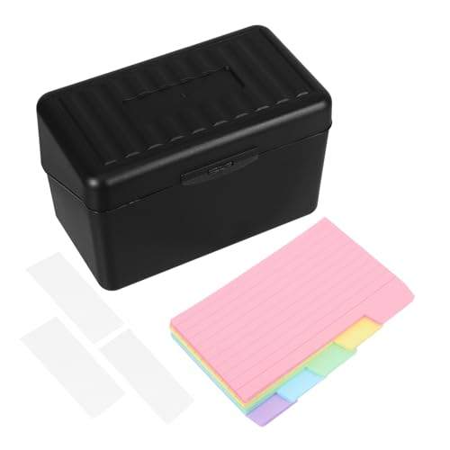 SEWACC 1 Satz Indexkarten Aufbewahrungsbox mit Blanko Tabs Plastikkarteikartenhalter für Notizen Lernkarten und Rezeptorganisation Schwarz mit Farbigen und Weißen Etiketten von SEWACC