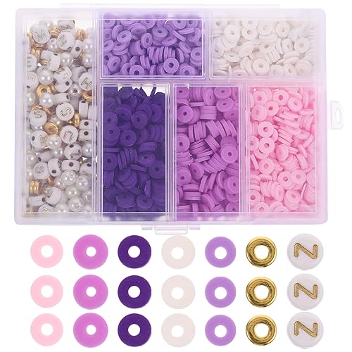 SEWACC 1 Satz Polymer Clay Perlen für Armbandherstellung DIY Bastelset mit Flachen Perlen Lila für Schmuck und Freundschaftsarmbänder von SEWACC