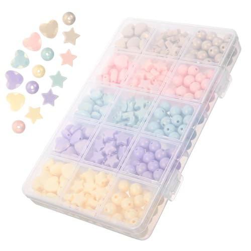 SEWACC 1 Schachtel Acrylperlen Mix Stern Herz Rund DIY Schmuckperlen für Armbänder Halsketten Bastelperlen Abstandshalter für Individuelle Schmuckherstellung von SEWACC