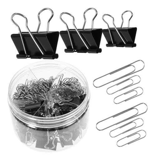SEWACC 1 Schachtel Metall Büroklammer Set Teilig Silber und Schwarz Verschiedene Papierklammern und Binder Clips für Dokumente Ordner Büro Schule und Zuhause Starker Halt ohne Verrutschen von SEWACC