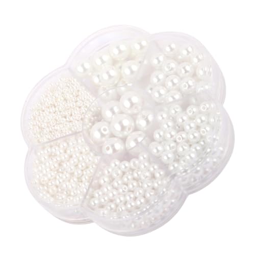 SEWACC 1 Schachtel Weiße Runde Kunststoffperlen mit Simulation Perlen für DIY Schmuckherstellung Armband Perlen Lose Zubehör für Selber Machen von SEWACC