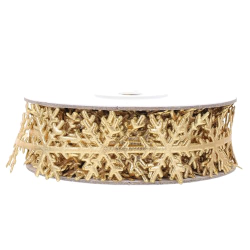 SEWACC 1 Stück Schleife Strass-schneeflocken-ornamente Schottenband Girlande Bogen Aufkleber Sackleinen Weihnachtsband Jacquard Schneeband Weihnachtsbaumband Weißes Band Golden Polyester von SEWACC