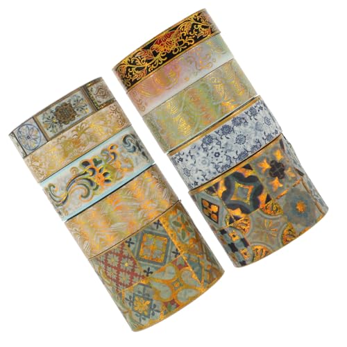 SEWACC 10 Rollen Gilding Washi Tape Dekoratives Scrapbooking Klebeband mit Attraktiven Mustern für Diy Planer Journale und Kunsthandwerk von SEWACC