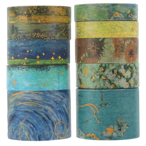 SEWACC 10 Rollen Vintage Scrapbooking Klebeband mit Bronzing Handliches Washi Tape aus Hochwertigem Papier für DIY Sticker Planner und Kreative Bastelprojekte von SEWACC