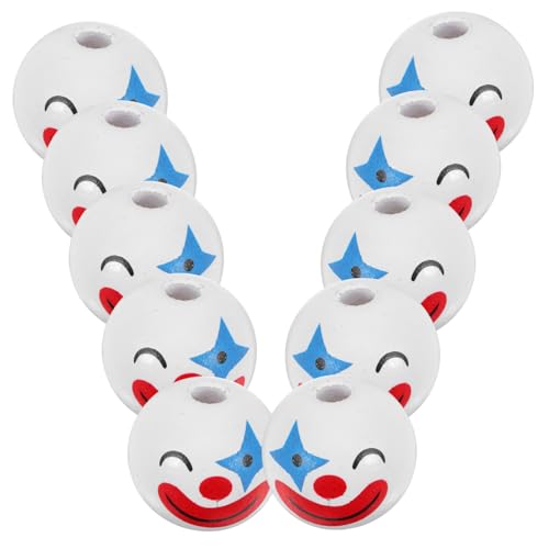 SEWACC 10 Stück Holzperlen mit Clown gesicht Natürliche zum Auffädeln für DIY Schmuck Armbänder Halsketten Kreative Bastelideen Kindgerechte von SEWACC