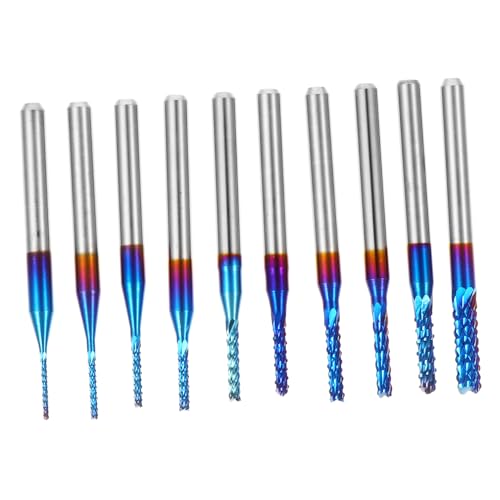 SEWACC 10 Stück Teiliges Cnc Fräser Wolframstahl Nano End Mill Corn Shape für Präzises Bohren Gravieren und Fräsen Pcb Carbon und Hartholz Hochverschleißfest Blau Beschichtet von SEWACC
