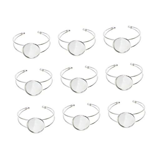 SEWACC 10 Stück Teiliges DIY Armband Verstellbare Kupfer Basisfassung für Schmuckherstellung Cabochon Zargen Tray Silberfarbene Manschette für Armband Bastelzubehör und Persönliche SEWACC 10 Stück Teiliges DIY Armband Verstellbare Kupfer Basisfassung für Schmuckherstellung Cabochon Zargen Tray Silberfarbene Manschette für Armband Bastelzubehör und Persönliche von SEWACC