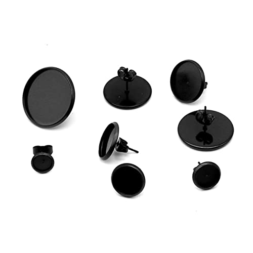 SEWACC 10 Stück Teiliges Ohrstecker Basis aus Schwarzem Edelstahl Rund mit Ohrstopper Kreatives Diy Schmuckzubehör für Ohrringherstellung und Individuelles Basteln von SEWACC