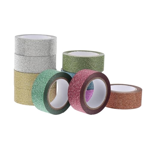 SEWACC 10 Stück Teiliges Washi Tape Bunte Glitzer Masking Tapes Lang Ablösbar Dekoratives Klebeband für Scrapbooking Basteln Geschenkverpackung von SEWACC