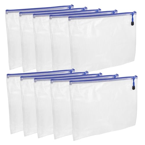 SEWACC 10 Stück Teiliges Zipper Mesh Dokumentenmäppchen Transparente Langlebige PVC Netztaschen mit Flachem Reißverschluss Praktische Aufbewahrungstaschen für Büro Schule und Reise von SEWACC