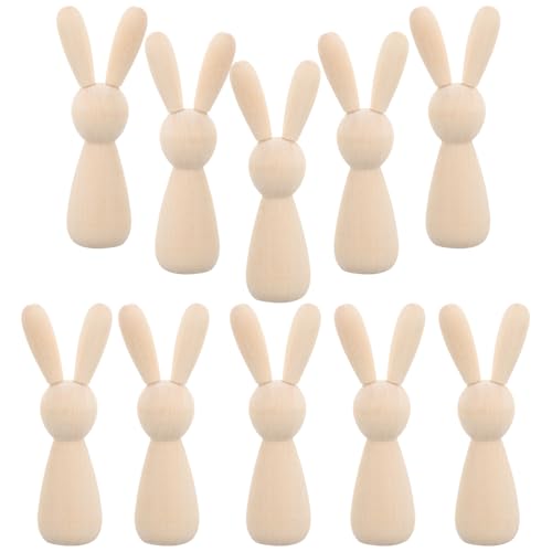 SEWACC 10 Stück unlackierte Holz-Puppen, Kaninchen-Figuren, beige Holzklammern, Häschen für Bastelarbeiten, Osterdekoration, 8,9 x 3,5 x 2,4 cm SEWACC 10 Stück unlackierte Holz-Puppen, Kaninchen-Figuren, beige Holzklammern, Häschen für Bastelarbeiten, Osterdekoration, 8,9 x 3,5 x 2,4 cm von SEWACC
