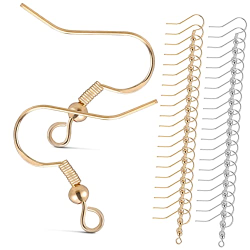 SEWACC 100 Paare Ohrring Haken DIY Schmuckherstellung mit Ergonomischen Leichten Ohrhaken in Silber und Gold für Ohrringe Transparenten Ohrrückseiten zum Basteln und Gestalten von SEWACC