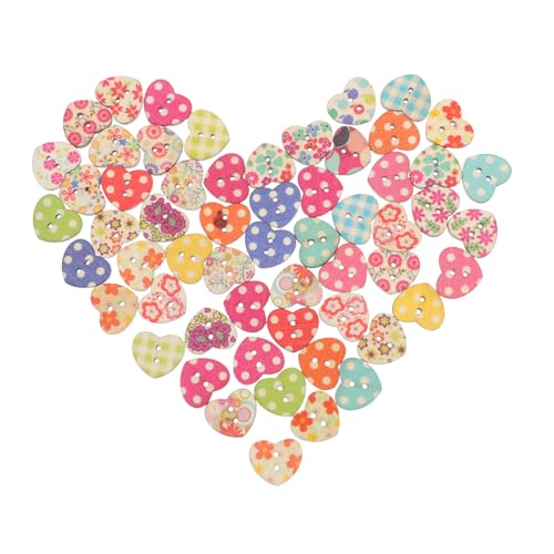 SEWACC 100 Stück Herz Holzknöpfe Bunte Herzform Nähknöpfe für Scrapbooking Diy Projekte und Bastelarbeiten Strapazierfähigem Holz Einfach Anzubringen und Kreativ zu Gestalten von SEWACC