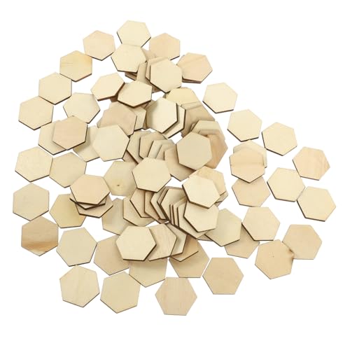 SEWACC 100 Stück Hexagon Holzscheiben Blanko Holzteile für DIY Basteln Bemalen Dekoration Leichte Sechseckige Holzstücke für Kreative Handwerksprojekte und Heimwerkerideen von SEWACC
