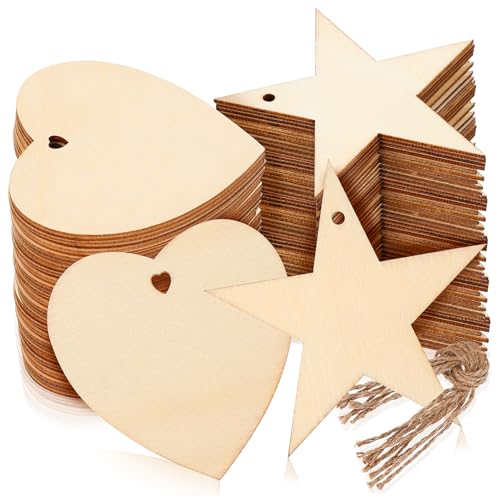 SEWACC 100 Stück Holzanhänger Sternform Herzform Blanko Holzlabels Beschriften Dekorative Holzschilder für DIY Handwerk Hochzeit Weihnachtsdeko SEWACC 100 Stück Holzanhänger Sternform Herzform Blanko Holzlabels Beschriften Dekorative Holzschilder für DIY Handwerk Hochzeit Weihnachtsdeko von SEWACC