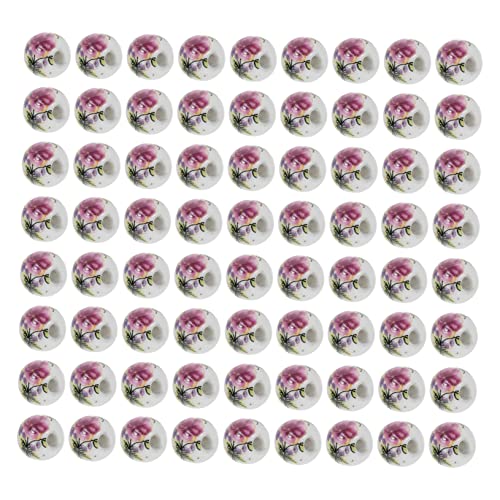 SEWACC 100 Stück Keramikperlen Runde Porzellan Blumenperlen Rote Pfingstrose für Schmuckherstellung Diy Armbänder Halsketten Bastelperlen Zubehör von SEWACC