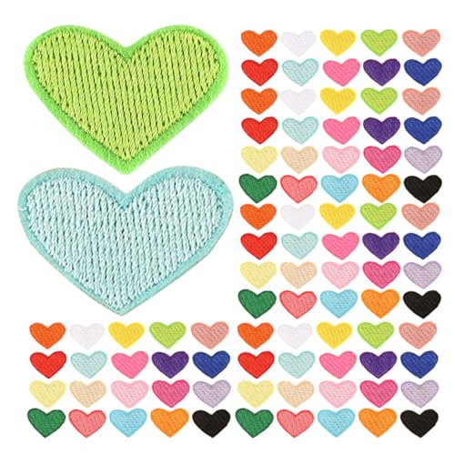 SEWACC 100 Stück Kleidungsflicken Dekoration Kleidungsapplikation Niedliche Applikationsflicken Bunt Bestickter Aufnäher Herz Bestickter Aufnäher Herzförmig Zum Aufnähen von SEWACC