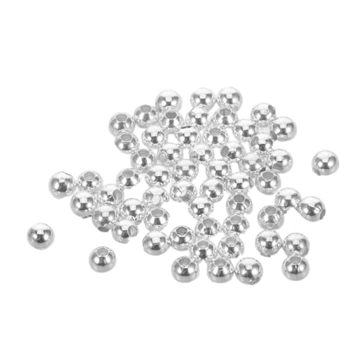 SEWACC 100 Stück Silberfarbene Runde Metallperlen Glatte Spacer Beads für DIY Schmuckherstellung Armband Halskette Bastelbedarf Metallkugeln zum Auffädeln von SEWACC