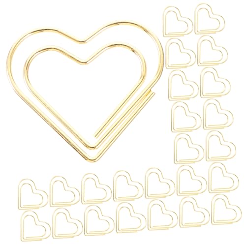 SEWACC 100 Stück Teiliges Herzförmiger Metall Büroklammern Kleine Stabile Paper Clips für Dokumentenorganisation Büro Schule und Heimgebrauch Goldfarben Kreative Papierklammern von SEWACC