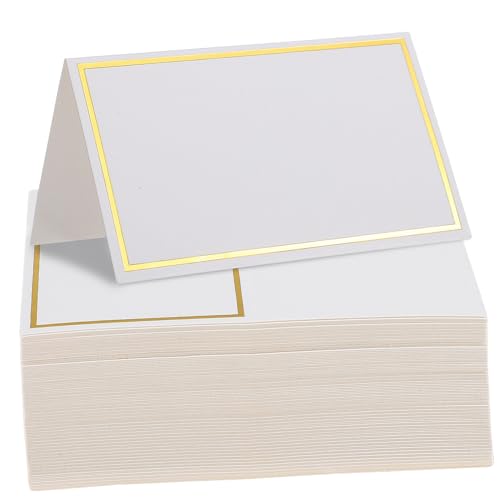 SEWACC 100 Stück Tischkarten Blanko mit Goldprägung Glatte Oberfläche zum Einfachen Beschreiben Elegante Platzkarten für Hochzeit Geburtstag Party und Praktisch für Tischdekoration von SEWACC