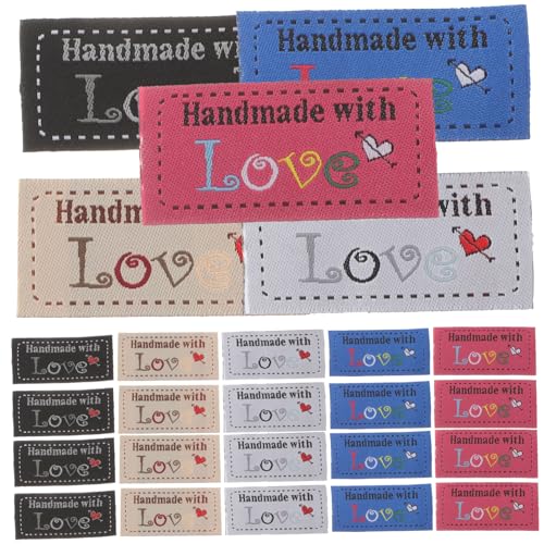 SEWACC 100Stücke Handgefertigte Etiketten für Nähbezeichnungen Personalisierte Labels mit Liebe für Handarbeiten für Kleidung Taschen und Strickzubehör in Verschiedenen Farben von SEWACC