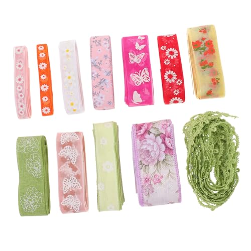 SEWACC 12 Rollen Polyester Geschenkband mit Blumenmuster Multifunktionales DIY Schleifenband für Geschenkverpackung Blumenarrangements Partydeko Langlebiges Bastelband von SEWACC