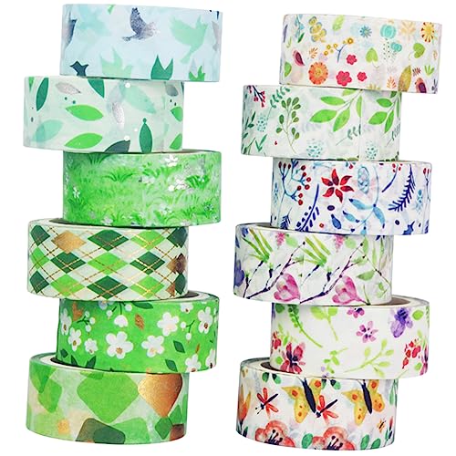 SEWACC 12 Rollen Washi Tape Set Dekorative Klebebänder mit Frühlingsblumenmuster für DIY Scrapbooking Journals und Partydekorationen Klebeband für Kreative Bastelprojekte von SEWACC