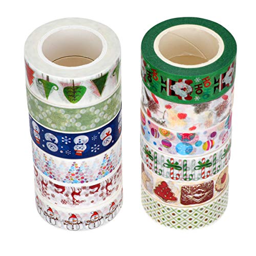 SEWACC 12 Rollen Weihnachtsaufkleber Santa Socken Muster und Papier Klebeband für Diy Scrapbooking und Dekoration Selbstklebende Weihnachtsdesigns für und Partys von SEWACC