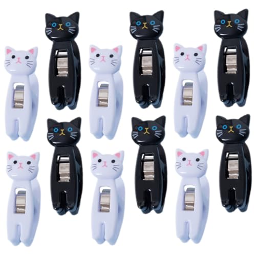 SEWACC 12 Stck Teiliges Süße Katzen Memo Clips aus Robustem Kunststoff Multifunktionale und Fotoklammern Windfeste Büroklammern und Kleine Wäscheklammern für Zuhause und Büro von SEWACC