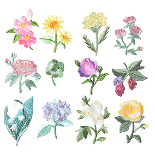 SEWACC 12 Stück Blumen Patch Gefälschte Aufnäher Aufnäher Blumen Patch Rosa Kleid DIY Kleidungszubehör Pailletten Kleidung Stickerei Patches Party Set Dekoration Blumen von SEWACC