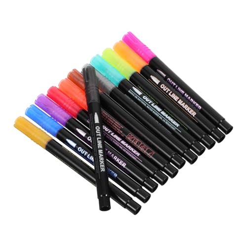 SEWACC 12 Stück Glitzerstifte mit Silbernen Umrissen Doppellinien Metallic Marker für Zeichnen Scrapbooking und Handlettering Glitzernde Farben für Teenager von SEWACC