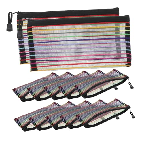 SEWACC 12 Stück Teiliges Bunte Mesh zipper beutel PVC Wasserfest Große Dokumententaschen Streifenmuster Federmäppchen Aufbewahrung für Büro Schule Reise SEWACC 12 Stück Teiliges Bunte Mesh zipper beutel PVC Wasserfest Große Dokumententaschen Streifenmuster Federmäppchen Aufbewahrung für Büro Schule Reise von SEWACC