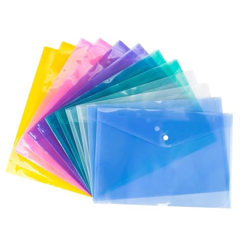 SEWACC 12 Stück Teiliges Dokumentenmappe Transparente PP Dateiordner mit Druckknopf Wasserabweisend und Reißfest für Büro und Papierablage Praktische Organisationsmappe in Farben von SEWACC