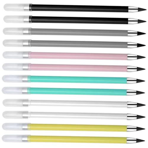 SEWACC 12 Stück Teiliges Ewiger Tintenloser Zeichenstifte mit Radiergummi Wiederverwendbar Bruchsicher Ergonomisch für Langanhaltendes Schreiben und Zeichnen Papier und Notizbüchern für von SEWACC