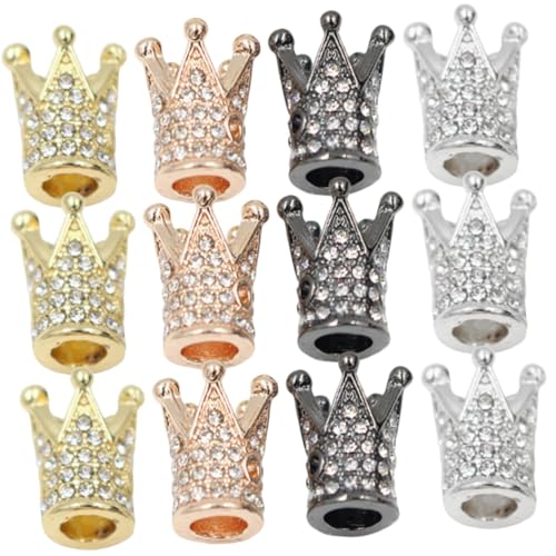 SEWACC 12 Stück Teiliges Kronen Perlen mit Strass Schmuck Spacer Beads für Halsketten Armbänder Mikropavé Charms in Gold Silber Roségold Schwarz DIY Schmuckzubehör SEWACC 12 Stück Teiliges Kronen Perlen mit Strass Schmuck Spacer Beads für Halsketten Armbänder Mikropavé Charms in Gold Silber Roségold Schwarz DIY Schmuckzubehör von SEWACC