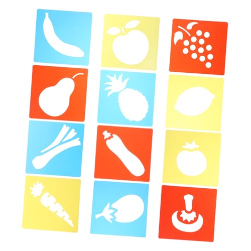 SEWACC 12 Stück Teiliges Malschablonen aus Kunststoff Abwaschbare Obst Gemüse motivvorlagen Kreative Zeichenhilfen für Vorschulkinder Wiederverwendbare DIY Schablonen für Kreide Papier von SEWACC