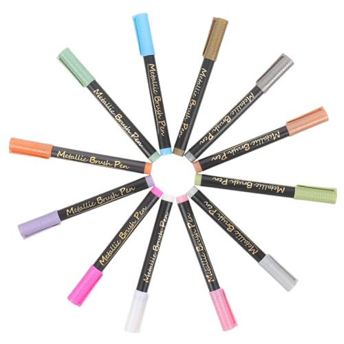 SEWACC 12 Stück Teiliges Metallic Marker mit Weicher Pinselspitze Farbenfrohe Wasserbasierte Lackstifte für Malen Schreiben Markieren für Erwachsene Schüler Kunst und Kreatives Gestalten von SEWACC
