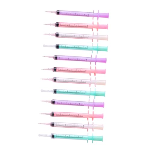SEWACC 12 Stück Teiliges Schwarze Gel Kugelschreiber Spritzenform Glattes Schreiben Ergonomisch für Schule Büro Basteln Schreibwaren Geschenkidee von SEWACC
